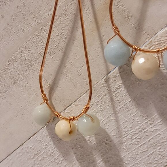 Handmade Copper Tear Drop Amazonite Earrings Natural Gemstone Dangle Jewelry - Picture 6 of 6